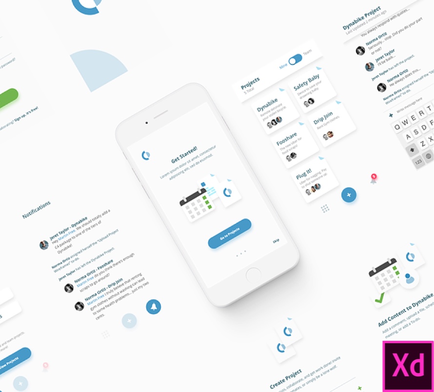 Collaboration App Design Kit for Adobe XD - FreebiesUI