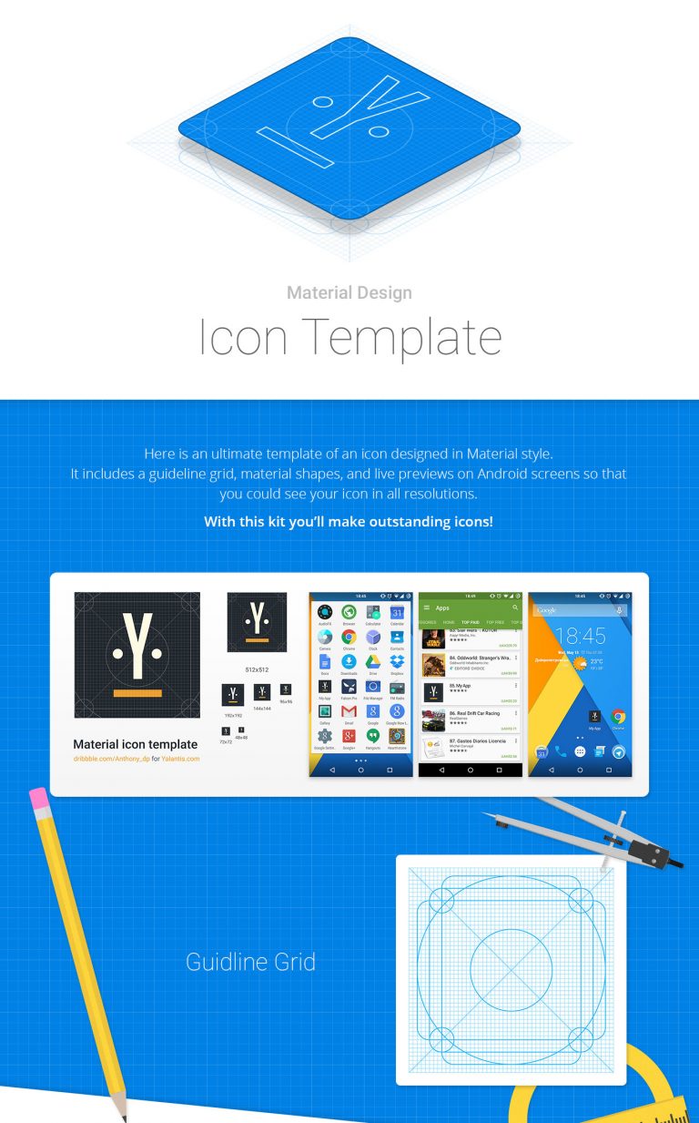 Android Material Design Icon Template for Google Play - FreebiesUI