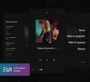EUI Light Music Player App Design UI Kit for PSD