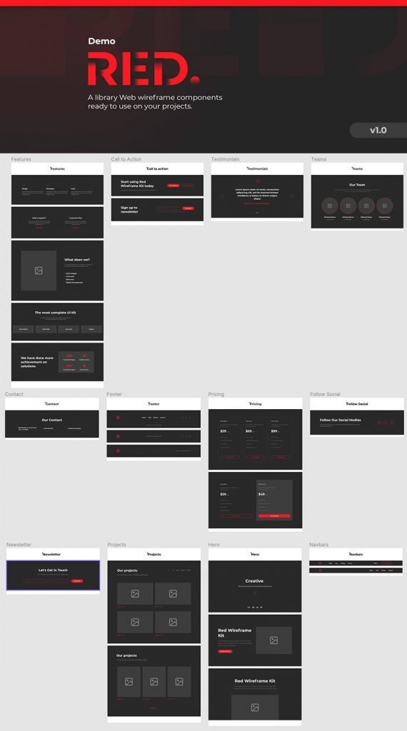Figma Red Wireframe Kit - Download Tool for Prototyping - FreebiesUI