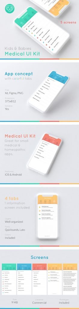 Kids & Babie Medical Tabs UI Kit - 5 Screens for Figma & Xd - FreebiesUI