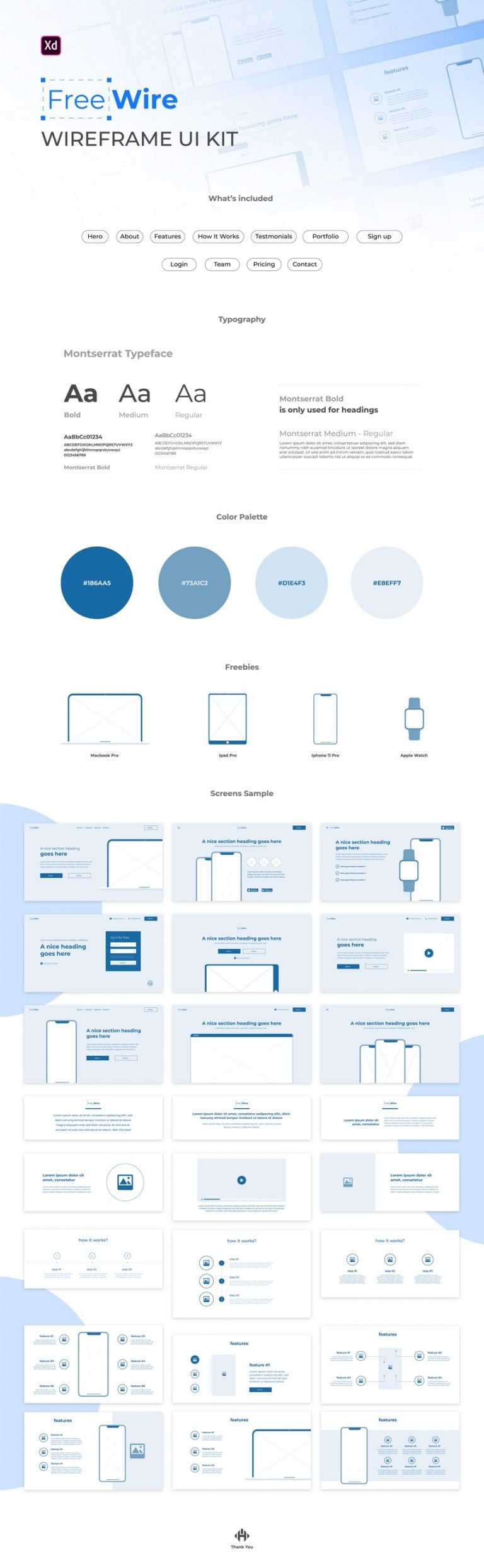 Free Wireframe UI Kit - FreeWire asset for Xd - FreebiesUI