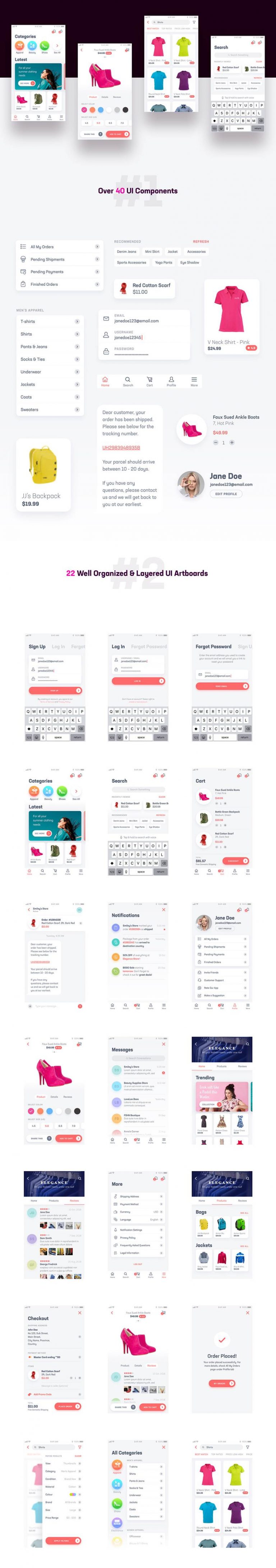 E-Comm Free UI Kit for Adobe Xd - Ecommerce freebie - FreebiesUI
