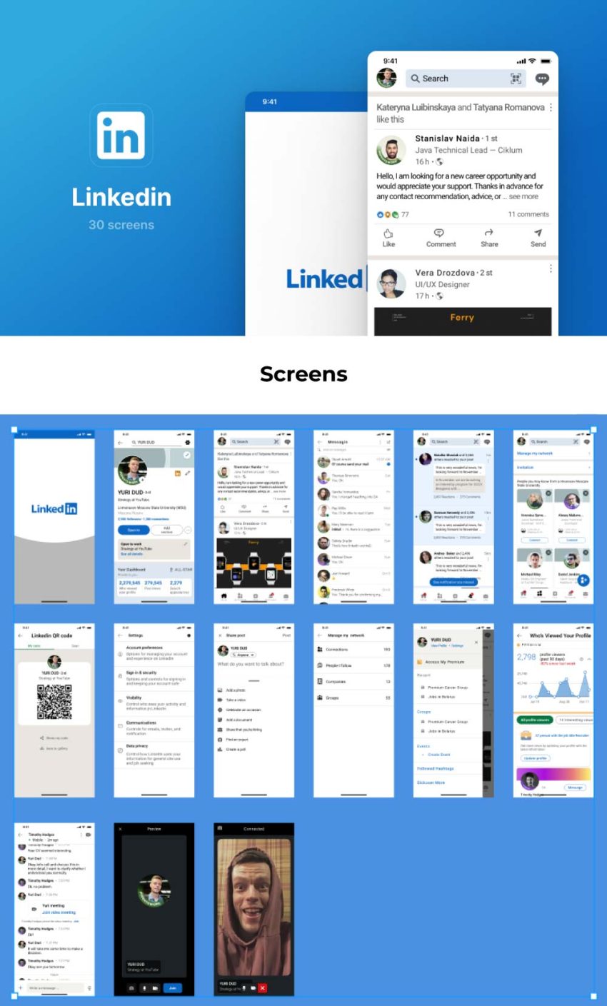 Linkedin UI Screens - Figma FreebiesUI