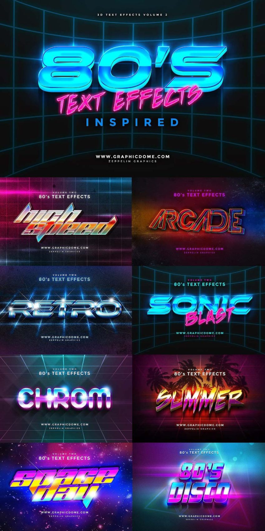 80s 3D Text Effects - PSD - FreebiesUI