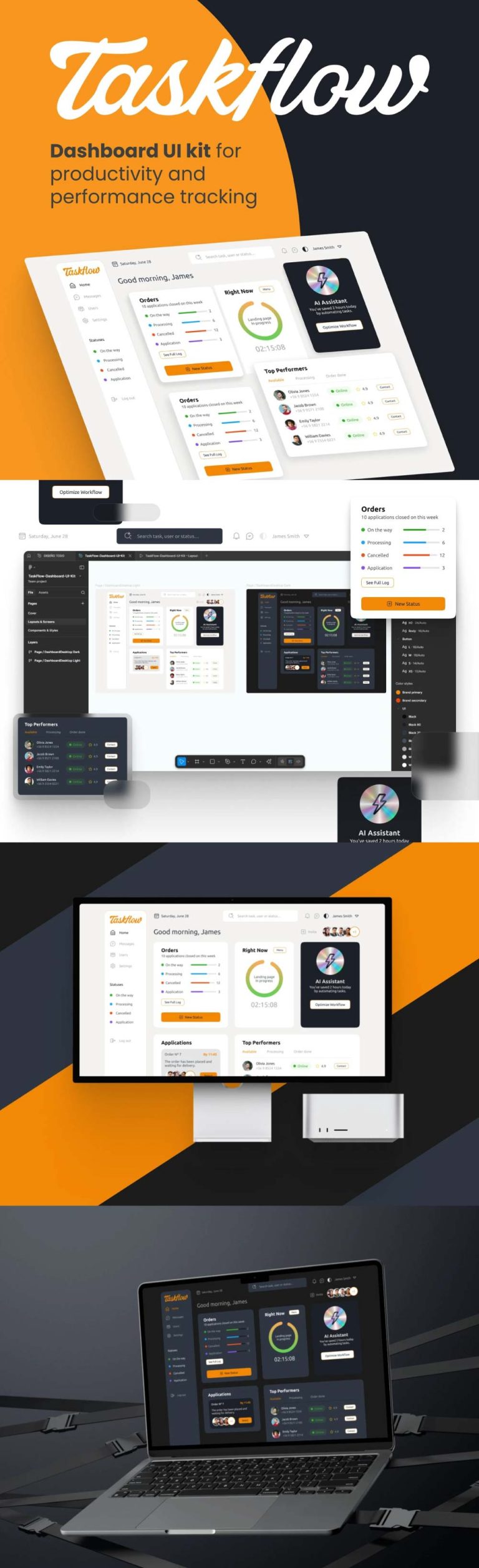 TaskFlow UI Dashboard - Figma - FreebiesUI
