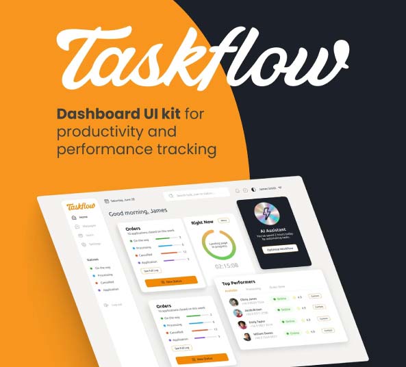 TaskFlow UI Dashboard - Figma - FreebiesUI
